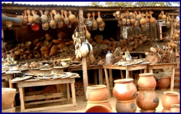 Market Place with Fetishes in Africa.